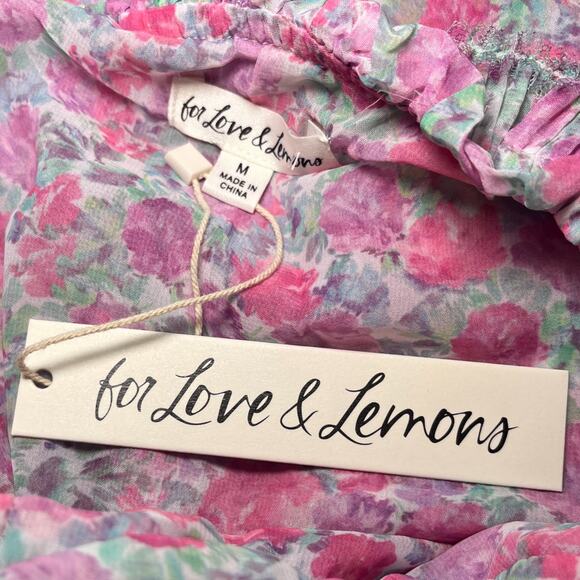 For Love & Lemons Oakley Sweetheart Neck Open Back Floral Mini Dress Pink Size M - Picture 7 of 7